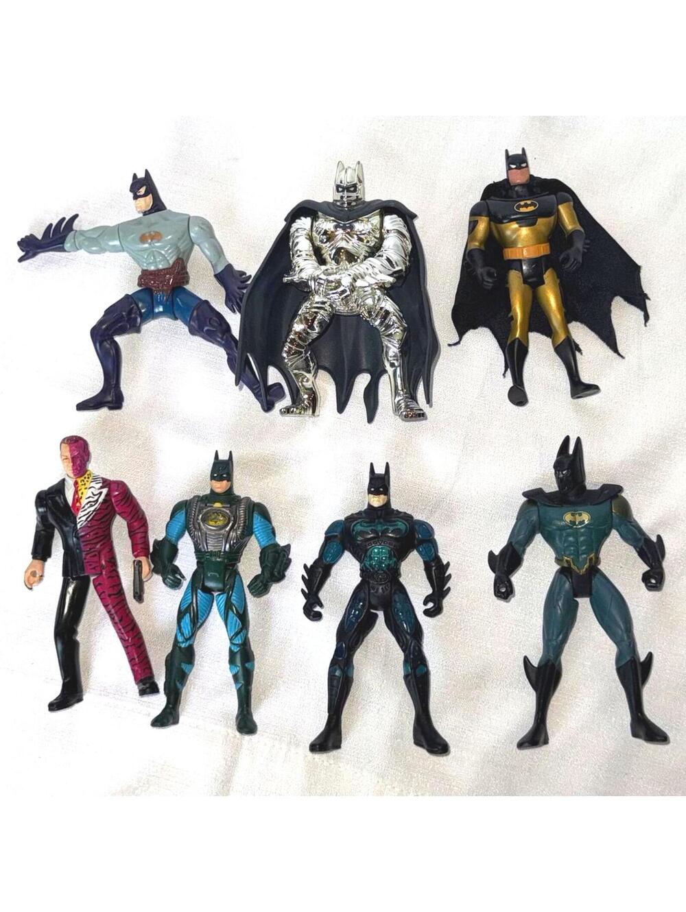 VTG Batman Action Figures Lot of 7 Gold Knight Batman Forever Manta Ray Kenner